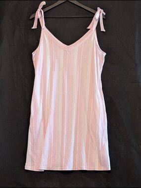 Laura Ashley Striped Tie Shoulder Lounge Dress Large Sleeveless Beach Shift Soft